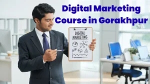 A man holding a pad and pen, on paper written digital marketing - Digital Marketing Course in Gorakhpur