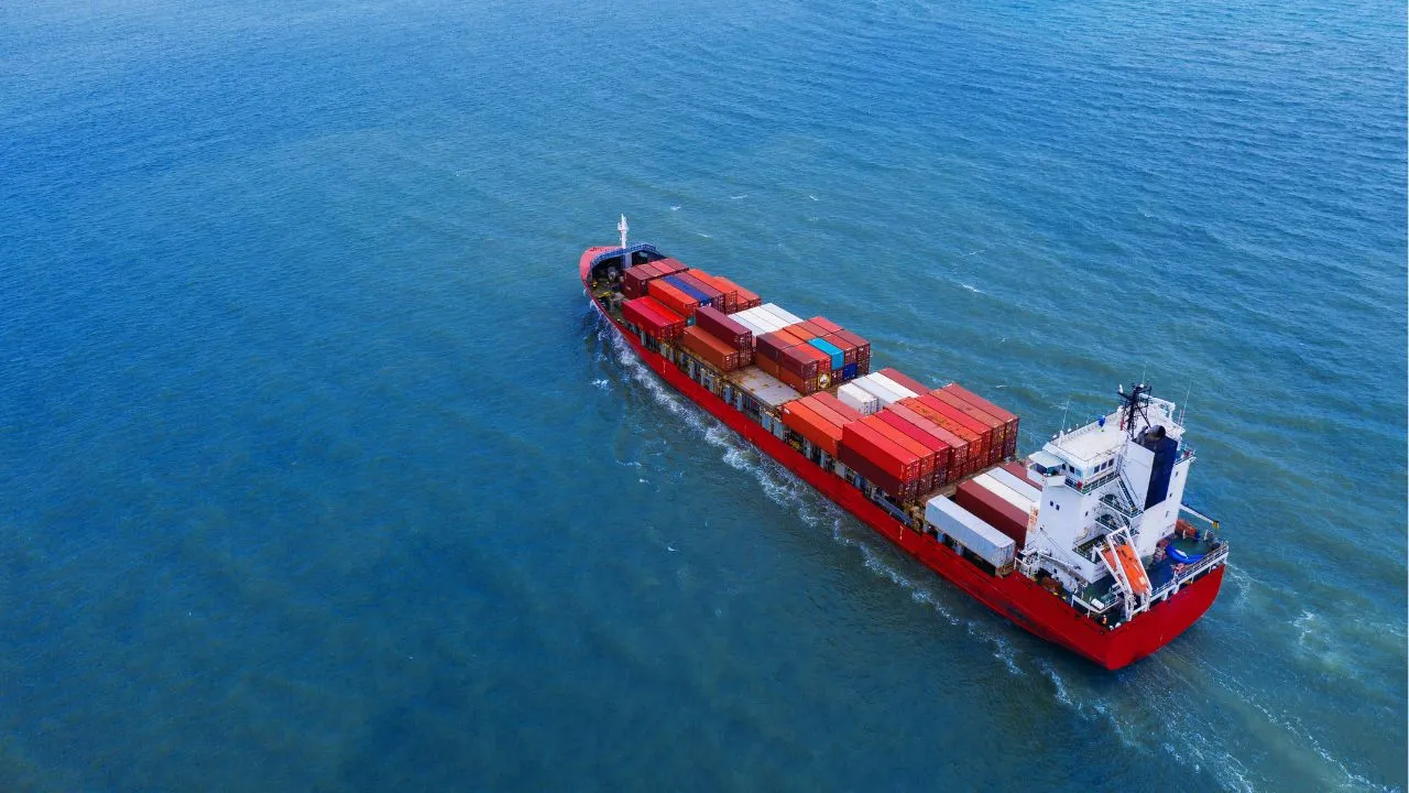 A cargo ship fully loaded with containers