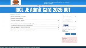 IOCL JE Admit Card 2025 download page on ibpsonline.ibps.in showing login window for Engineers and Officers exam.