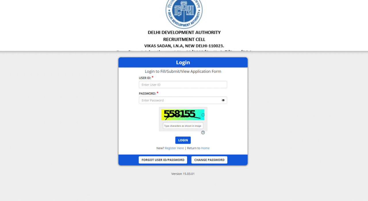 dda official website candidate login window