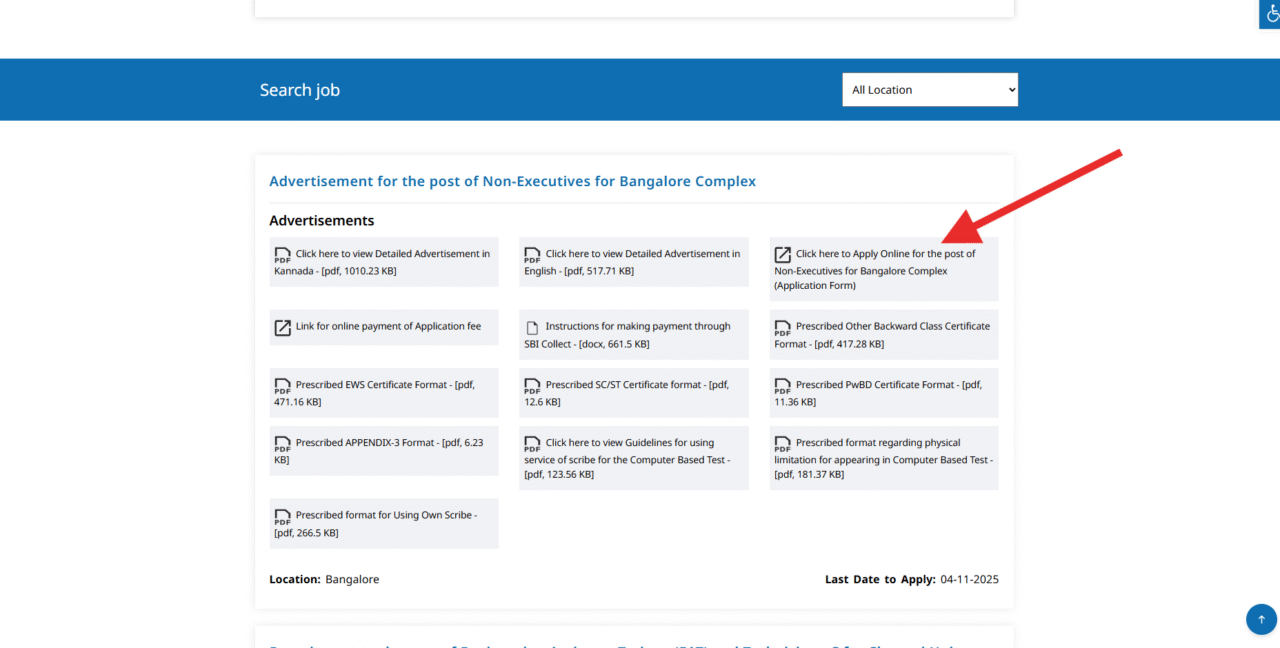 BEL Official Website job section Screenshot