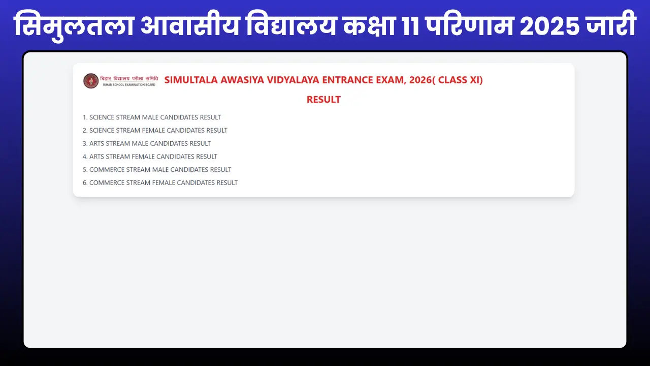 Simultala Awasiya Vidyalaya Class 11 Result 2025 जारी, Bihar Board BSEB PDF डाउनलोड लिंक