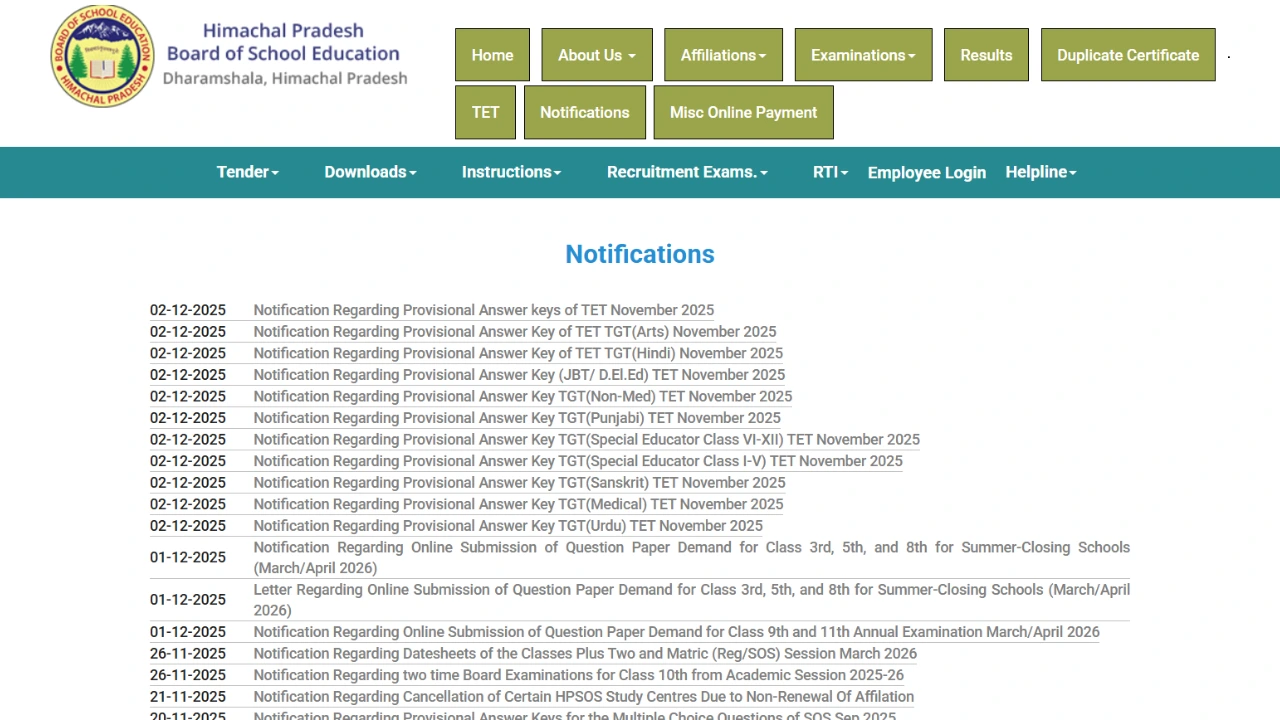 HP TET Answer Key 2025 Out @hpbose.org, Response Sheet PDF