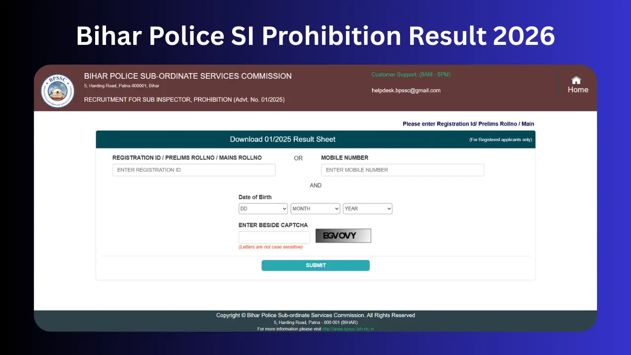 Bihar Police SI Prohibition Result 2026 जारी: BPSSC ने घोषित किए अंतिम परिणाम, स्कोरकार्ड PDF डाउनलोड करें 1 Bihar Police SI Prohibition Result 2026
